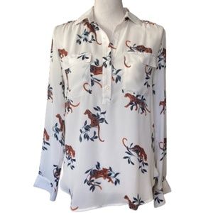 Ann Taylor XS CHEETAH Collared Shirt long sleeved